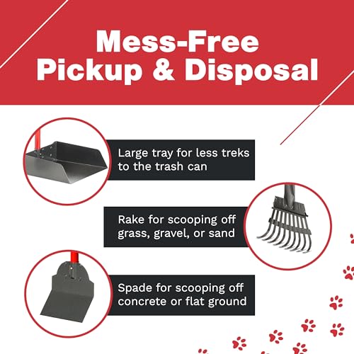 Pooper Scooper for Dogs, Heavy Duty Long Handle Rake, Spade & XL Tray | Rustproof Aluminum Poop Scooper for Large Dogs, 36+" Handles and 9”W 9.5”L Extra Large Tray for Yard, Grass, Dirt & Gravel - color: 3 Piece Set - X Large