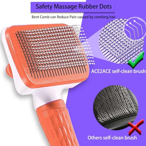 Self-Cleaning Slicker Brush, Dog Cat Bunny Pet Grooming Shedding Brush, Easy to Remove Loose Undercoat, Pet Massaging Tool Suitable for Pets with Long or Short Hair (Red) - color: Red