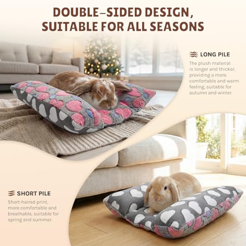 16.5 X 18in Removable and Washable Soft Rabbit Bed, Thickened and Softer Bunny Bed, Double-Sided Plush Rabbit Beds,Rabbits Concave Bed,Small Beds for Animals Indoor - color: Rose red-Star