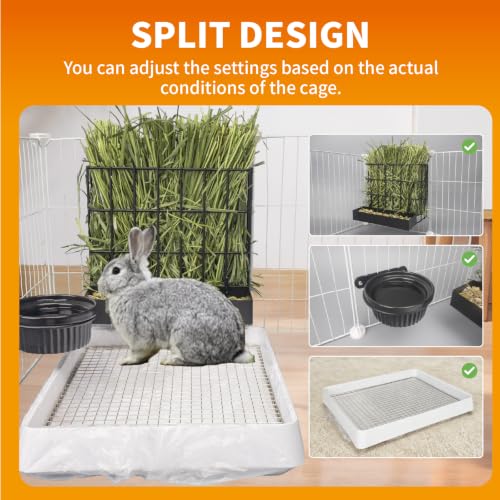 BESNEW 3 in 1 Rabbit Hay Feeder with Litter Box,Upgraded Metal Hay Rack & Litter Tray & Water Bowl,Quick Cleaning,Easy to Install,Bunny Supplies for Rabbit Guinea Pig Chinchilla Small Animals - color: Black, size: 10in set