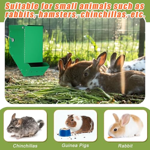 2 Pcs Rabbit Feeder for Cages Small Animal Food Pellet Dispenser with Lid Metal Chicken Grit Oyster Shell Squirrel Feeders Outside(3.2 Inches,Mesh Bottom,Green) - color: Green, size: 3.2 Inches, style: Mesh Bottom