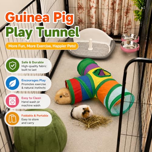 Rypet Guinea Pig Tunnel 3 Way Collapsible Small Pet Tunnels and Tubes with Interactive Ball for Baby Rabbit Ferret Hamster Chinchilla Hedgehog Hiding and Resting - color: Rainbow