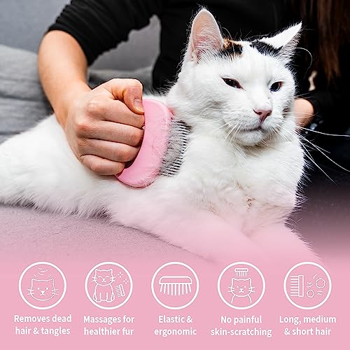 Leo's Paw The Original Pet Hair Removal Massaging Shell Comb Soft Deshedding Brush Grooming and Shedding Matted Fur Remover Dematting tool for Long and Short Hair Cat Dog Puppy Bunny (Pink) - color: Pink