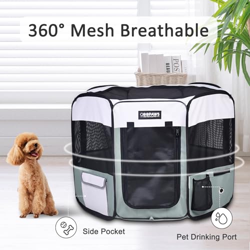 JESPET 61" Pet Dog Playpens, Portable Soft Dog Exercise Pen Kennel with Carry Bag for Puppy Cats Kittens Rabbits,Shale Green | 2-Door, Easy to Fold, Ground Stakes, Zipper Locks, Large Storage Pocket, Washable Top Mesh Cover & Bottom Cover - color: Shale G