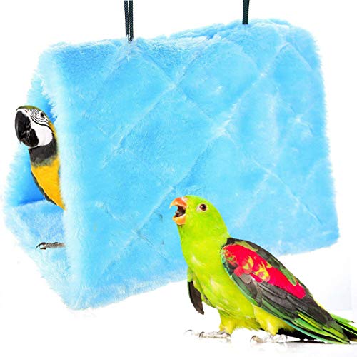 MOACC Winter Warm Bird Nest House Shed Hut Hanging Hammock Finch Cage Plush Fluffy Birds Hut Hideaway for Hamster Parrot Macaw Budgies Eclectus Parakeet Cockatiels Cockatoo Lovebird (S, Blue) - color: Blue, size: S