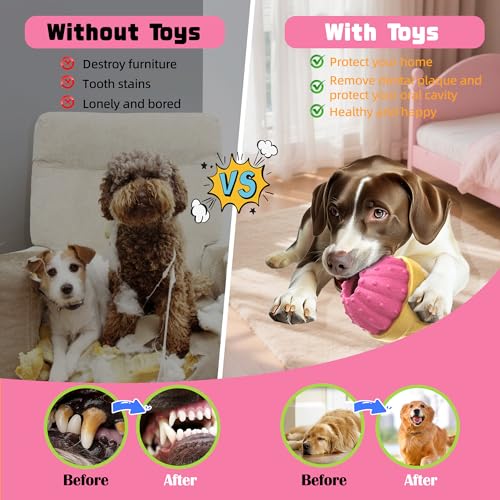 Frozen Treat Dispensing Dog Toy for Aggressive Chewers, Indestructible Chew Toys, Slow Puzzle Feeder for Small Medium Large Breed to Keep Them Busy, Reduces Anxiety, Easy to Clean, Pink - color: Pink