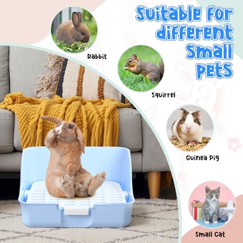 Reallnaive 15 Pcs Rabbit Starter Kit Small Rabbit Litter Box Girls Gift Animal Grooming Kit Bunny Toys Bowl Blankets with Cleaning Set for Guinea Pig Accessories(Candy Blue) - color: Candy Blue