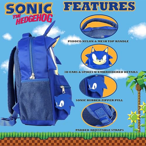 AI ACCESSORY INNOVATIONS Sonic Backpack for Boys & Girls, Bookbag with Adjustable Shoulder Straps & Padded Back,16 Inch Schoolbag with 3D Features, Blue - style: Blue Sonic