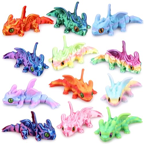 Honoson 12 Pcs 3D Printed Animals 5-7cm, Demon Winged Little Dragon | Articulated Fidget Animals, Flexible 3D Printed Figures for Stress Relief, Cute Mini Joints for Party Favors and Display - size: 5-7cm, style: Demon Winged Little Dragon