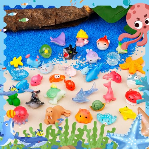 44 Pcs Mini Ocean Resin Animals 44 Styles Resin Animals Figurines Bulk for Fairy Garden Miniature Dollhouse Accessories Hide Crafts Decor - style: 44Pcs-Ocean