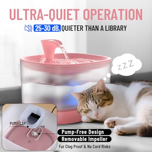Veken 85oz/2.5L Cat Water Fountain with Detachable Tank for Cat, Dog, Red | Easy to Clean & Assemble, Pet Drinking Dispenser with Quiet Operation & LED Light, Small Pets - color: Red