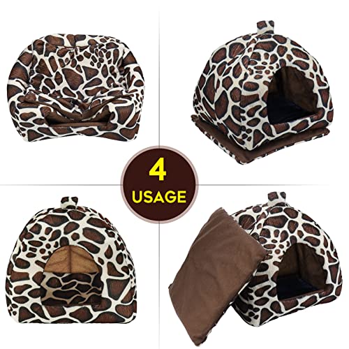 Mygeromon Guinea Pig Bed Rabbit Hideout Cuddle Cup (Leopard Print Style) | Washable, Winter, Small Animals Sleeping House, for Ferret, Chinchilla, Bunny - color: Leopard Print Style