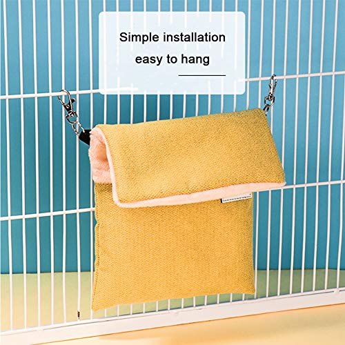 La La Pet Small Hanging Sleep Pouch with Heated Warm Compartment Hammock for Hamster Rat Sugar Glider Squirrel Ferret - Warm Nest Hideout Cave Cage Accessories (Blue, M)