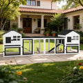 Extra-Long Outdoor Rabbit Hutch with Run, 2-Tier Fir Wood Bunny Cage, Waterproof Roof, Pull-Out Tray, Secure Latches,105.2 x 20.8 x 36.2 in - color: White, size: 105.2"L x 20.8"W x 36.2"H