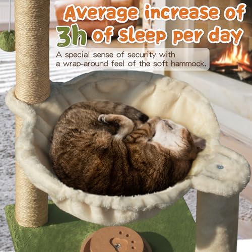 Fantasreen Cat Tree 28'' with Hammock & Interactive Toy for Indoor Cats - color: White-1 Bed