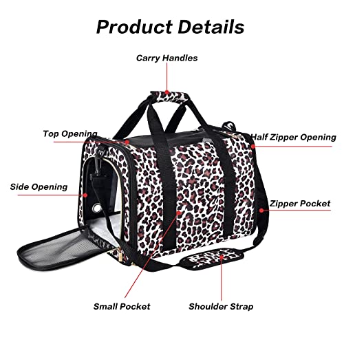 Petmolico Cat Carrier Soft-Sided Airline Approved, Medium, Medium, Leopard | For small/medium cats & puppies up to 16 lbs, 3 open doors, travel-friendly pet bag - color: Leopard, size: Medium