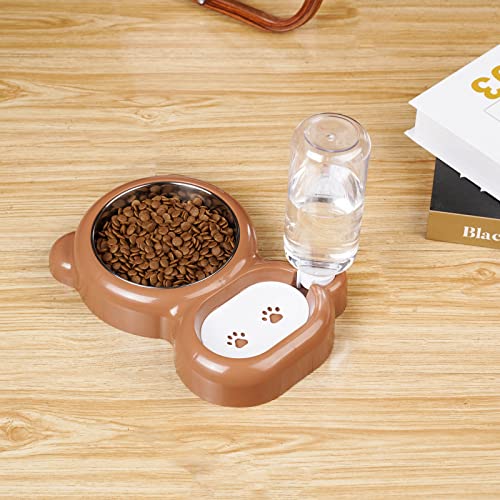 Dog Bowls, Cat Food and Water Bowl Set with Water Dispenser and Stainless Steel Bowl for Cats and Small Dogs - Brown - color: Brown