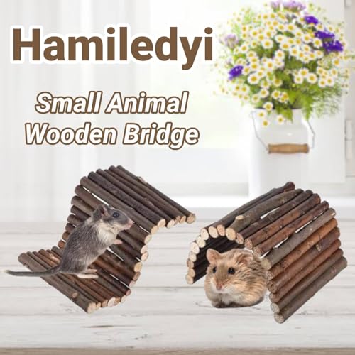 Hamiledyi Hamster Bridge Rat Ladder Wooden Bridge Toy for Small Animals Cage Wood Ladder Natural Hideout for Guinea Pig Chinchilla Ferret Reptile (Pack of 2) (2 Ladder) - size: 8.0"L x 4.0"W