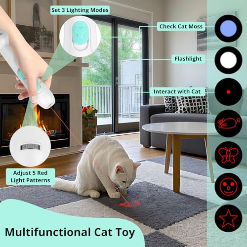 TBTeek Cat Toys Retractable Pole Wand Toy with Feather for Indoor Cats | with Light and 22" Retractable Pole with Feather,Rechargeable,5 Modes, 2in1 Interactive Wand Toy 3 Refills - size: 1pc red light with fish pole