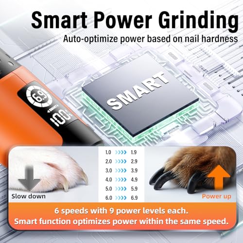 Casfuy Smart 6-Speed Dog Nail Grinder - 50% More Power Pet Nail Grinder with 2 LED Lights Quiet Rechargeable Electric Dog Nail Trimmers File Toenail Grinder for Large Medium Small Dogs & Cats(Orange) - color: Orange