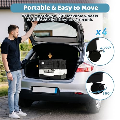 Homey Pet Rat Cage, Small Animal Cage for Ferret, Chinchilla, Guinea Pig | Portable, Lockable Wheels, Splash Guard, Easy-Clean Pull-Out Grid Tray, Non-Slip Ramp, Safe Lock, Chew-Proof, Black 2-Tier - size: 25.0"L x 16.5"W x 21.0"H