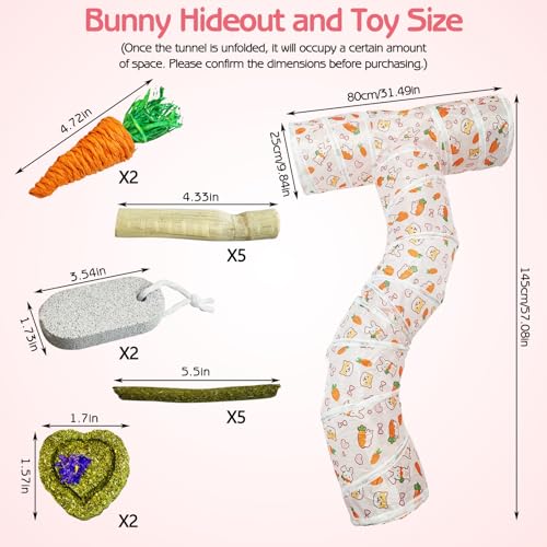 PINVNBY Large Rabbit Tunnel，Collapsible Rabbit Tunnels for Indoor Bunnies Bunny Hideout with 5 Types of Chewing Toys for Ferret Kitten Small Animals (T Shape) - size: T Shape