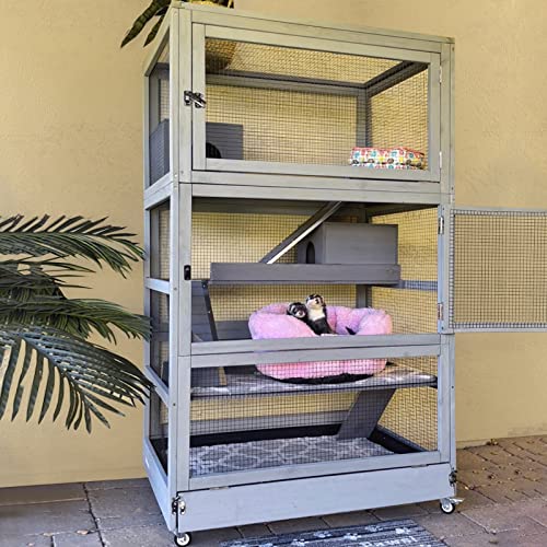 GUTINNEEN Ferret Cage Chinchilla House Large 4 Levels Rat Cage Perfect for Ferret,Chinchilla, Rat, Squirrel, Lizard and Other Small Animal,Upgrade Anti-Chewing (Grey)