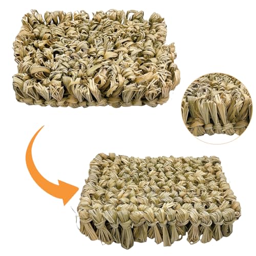 Hamiledyi Rabbit Grass Bed 2PCS Guinea Pig Hay Mat Bunny Natural Straw Woven Bed Rabbit Handmade Bedding Sleeping Grinding Nesting and Chewing Toy for Rabbit Guinea Pig Chinchilla Hedgehog Hamster - size: 2PCS