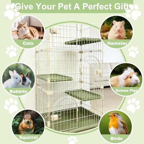 Large 3-Tier Cat Cage Indoor, DlY Catio & Outdoor Cat Enclosure Playpen, Sturdy Multi-Level Cat Crate Kennel with Escape-Proof Spacing for Kittens & Small Animals - color: Green, size: Three-Tier52.5"