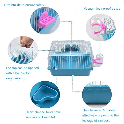 Small Pet Hamster Cage with Running Wheel Water Bottle Food Basin Portable Carrier House Mice Home Habitat for Going Out, Traveling (Green) - color: Green