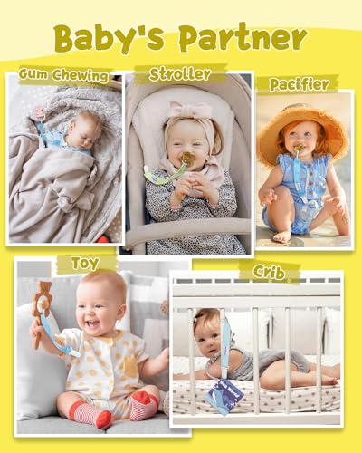 babygoal Neutral Pacifier Clips, 6 Pack Binky Paci Holder Leashes Fits for Most Baby Pacifiers and Binkies - color: blue series