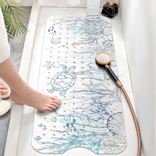 Sea Turtle Bathtub Mat Non Slip, Cute Baby Bath Mat for Tub Rubber Tub Mat, Kids Bath Mats for Bathroom Undersea Anti Slip Shower Mat with Suction and Drain Holes Machine Washable, 40″X16″ - color: C04, size: 40" x 16" (Rectangular)