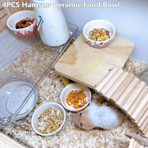 4 Pack Hamster Food Bowl Small Animals Ceramic Food Water Bowl Prevent Tipping Moving for Gerbil Chinchilla Hedgehog Rat - color: Pink + Red+Purple + Blue