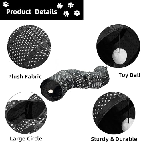 Cat Tunnel Collapsible, More Interactive Indoor Play Toy Tube for Cats & Kittens with Hanging Ball and Peekaboo Holes(S) - size: S