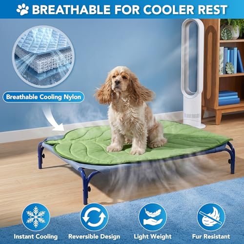 PetAmi Dog Cooling Mat, Leaf Shape, Pet Pad with Cooling Nylon & Soft Fleece, Q-Max > 0.4 Reversible All Season Blanket for Dogs & Cats, Medium 42x48 in, Sage Green - color: Sage Green, size: Medium