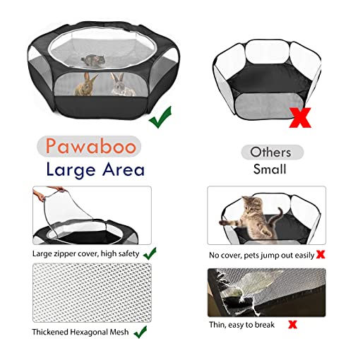 Pawaboo Small Animal Playpen with Zippered Cover, Black | Portable pop-up pet tent for supervised rabbits, guinea pigs, chicks and kittens; water-resistant bottom and 3 metal rods - color: H-Black