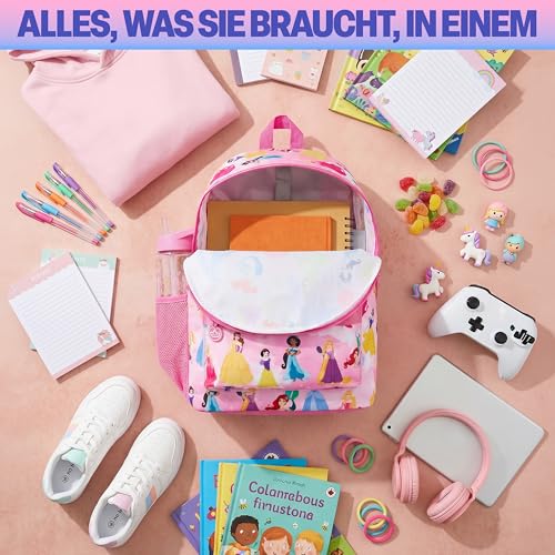 Get Trend Disney Princess Kids Backpack with Water Bottle Set for Girls, 2 Pc 17in Bookbag with Padded Straps Gifts for Girls (Pink Princess) - color: Pink Princess