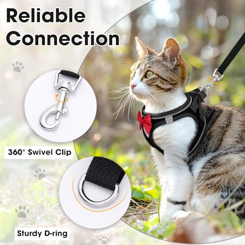 Cat Vest Harness and Leash Set, Escape Proof Kitten Harness Black XS | Safe Reflective Strips, Adjustable Easy Wear Kitty Harness, Sturdy Clip Buckle, Breathable Mesh , for Kitty Puppy Bunny Walks - color: Black, size: XS