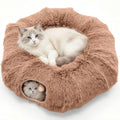 DUMOS Cat Tunnel Bed for Indoor Cats, Cave Donut Play Tunnel, Modern Brown | Soft Plush Peekaboo, Washable Circle Cushion, Multifunctional Playground Under Tree Toys for Kittens, Puppy, Rabbit, Ferret - color: Modern Brown