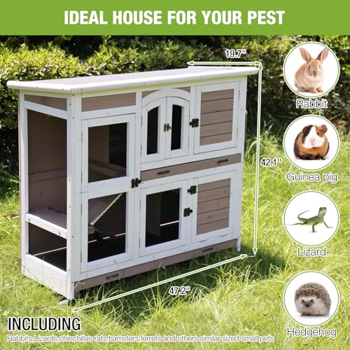 GUTINNEEN Rabbit Hutch Indoor and Outdoor Bunny Cage with Wheels Hamster House Guinea Pig Cages for Small to Medium Animals Waterproof Leakproof Tray