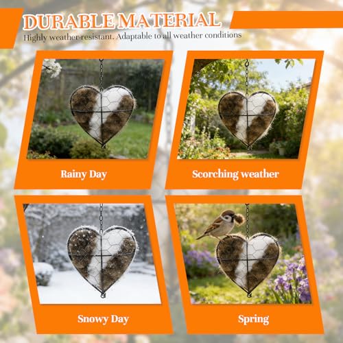 Handmade Alpaca Fiber Bird Nesting Heart–Refillable Natural Nesting Material Holder for Wild Birds,Hummingbirds&Chickadees,Winter Shelter&Garden Decoration,Spring and Summer Fowl Gifts for Bird Lovers