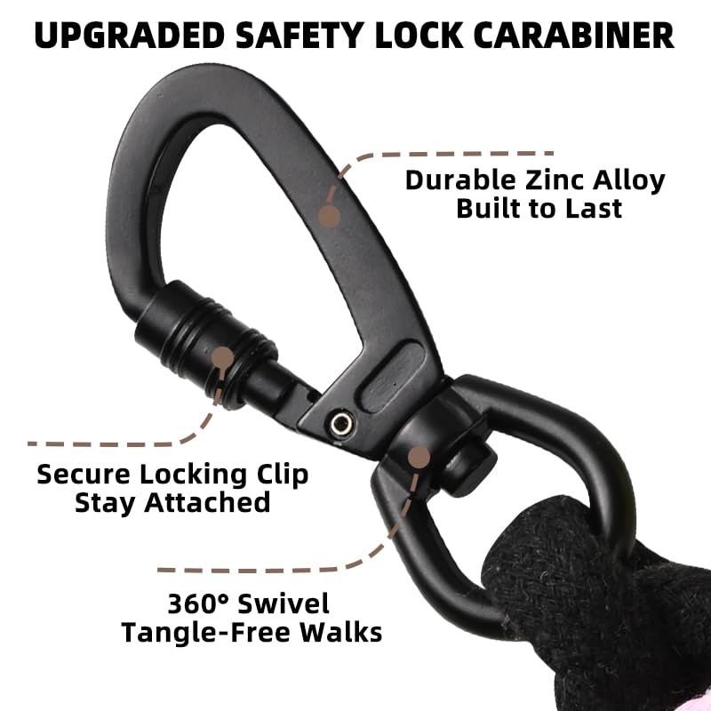 4FT Heavy Duty Braided Rope Dog Leash, Soft Cotton Design with Locking Clip for Medium & Large Dogs – Ideal for Walking & Training (Black – Bear Plush) - color: Black – Bear Plush
