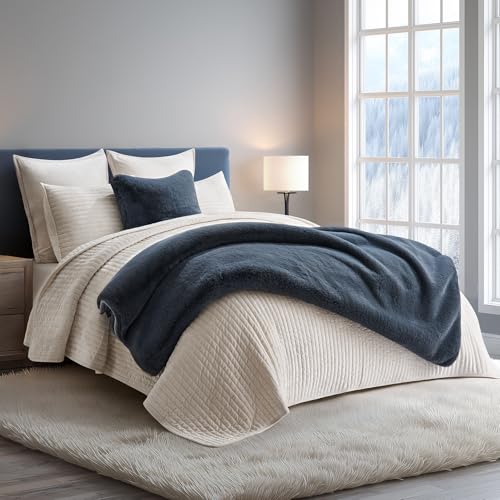EVERGRACEHOME Faux Chinchilla Fur Throw Blanket, 50"x60", Stormy Blue Mink | Luxury, Super Soft, 1220GSM, Fluffy Cozy Mink, Reversible Velvet Back, Warm Thick Heavy Winter Throw for Couch Bed, Gift - color: Stormy Blue Mink, size: 50"x60"