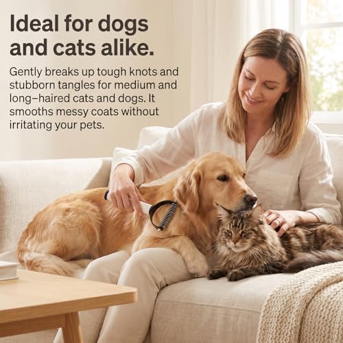 2-In-1 Double Sided Dematting Comb for Cats & Dogs, Multi-Functional Pet Detangling Comb, Double Sided Lint Remover Comb with Lint Roller, Suitable for Both Long and Short Haired Pets (Black) - color: Black