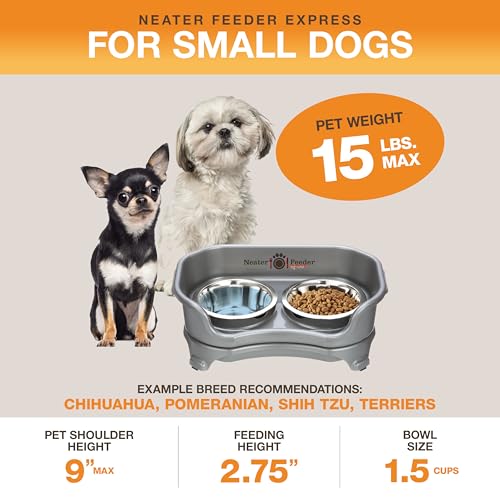 Neater Feeder Express Mess Proof Dog Bowls Elevated for Small Breeds Under 15 Lb, Made in USA, No Spill Raised Dog Food Bowl Stand, Stainless Steel Food and Water Bowl Set, Feeding Station, Grey - color: Gunmetal Grey, size: Small w/ Standard Bowls