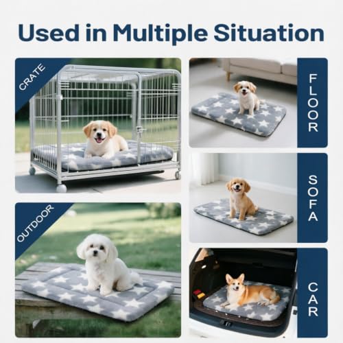 Dog Bed Mat, Reversible Crate Pad & Cute Dog Bed - Machine Washable Kennel Mat with Ultra Soft (Big&Small Stars Gray, 24" L*18" W*1.5" Th) - color: Big&Small Stars Gray, size: 24"L*18"W*1.5"Th
