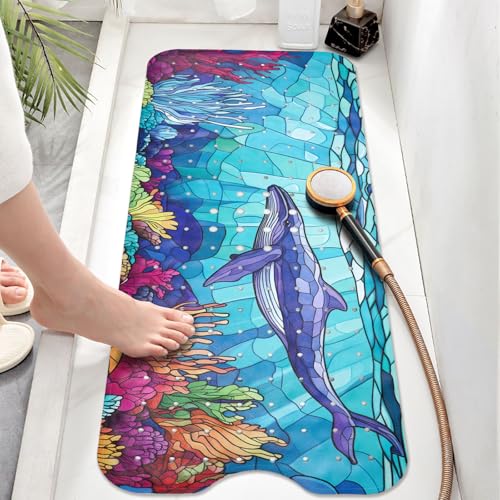 EAN Animals Bathtub Mat Non Slip, Sea Baby Bath Mat for Tub Rubber Tub Mat, Cute Toddler Kids Bath Mats for Bathroom Whale Anti Slip Shower Mat with Suction and Drain Holes Machine Washable, 40″x16″ - color: D04, size: 40" x 16" (Rectangular)