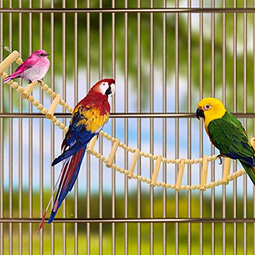 Bird Ladder Bridge, Wooden Pet Hamster Climbing & Swing Toys, Cage Accessories for Birds Rats Parrots Hamster Squirrel Sugar Gliders Parakeets Cockatiels - 12 Steps - 27.5 x 3.14 Inch - size: 12 Steps - 27.5 × 3.14 Inch