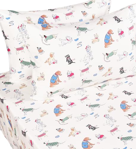Scientific Sleep Puppy Dog 100% Cotton 4 Pcs Full Bed Sheet Set Kids Toddler Teen, Flat Sheet & Fitted Sheet & Pillowcase Girls Boys Bedding Set (Full, Dogs) - color: Dogs, size: Full