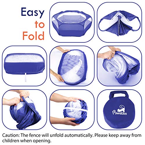 Pawaboo Small Animal Playpen with Zippered Cover,Indigo | Portable pop-up pet tent for supervised rabbits, guinea pigs, chicks and kittens; water-resistant bottom and 3 metal rods - color: H-Indigo